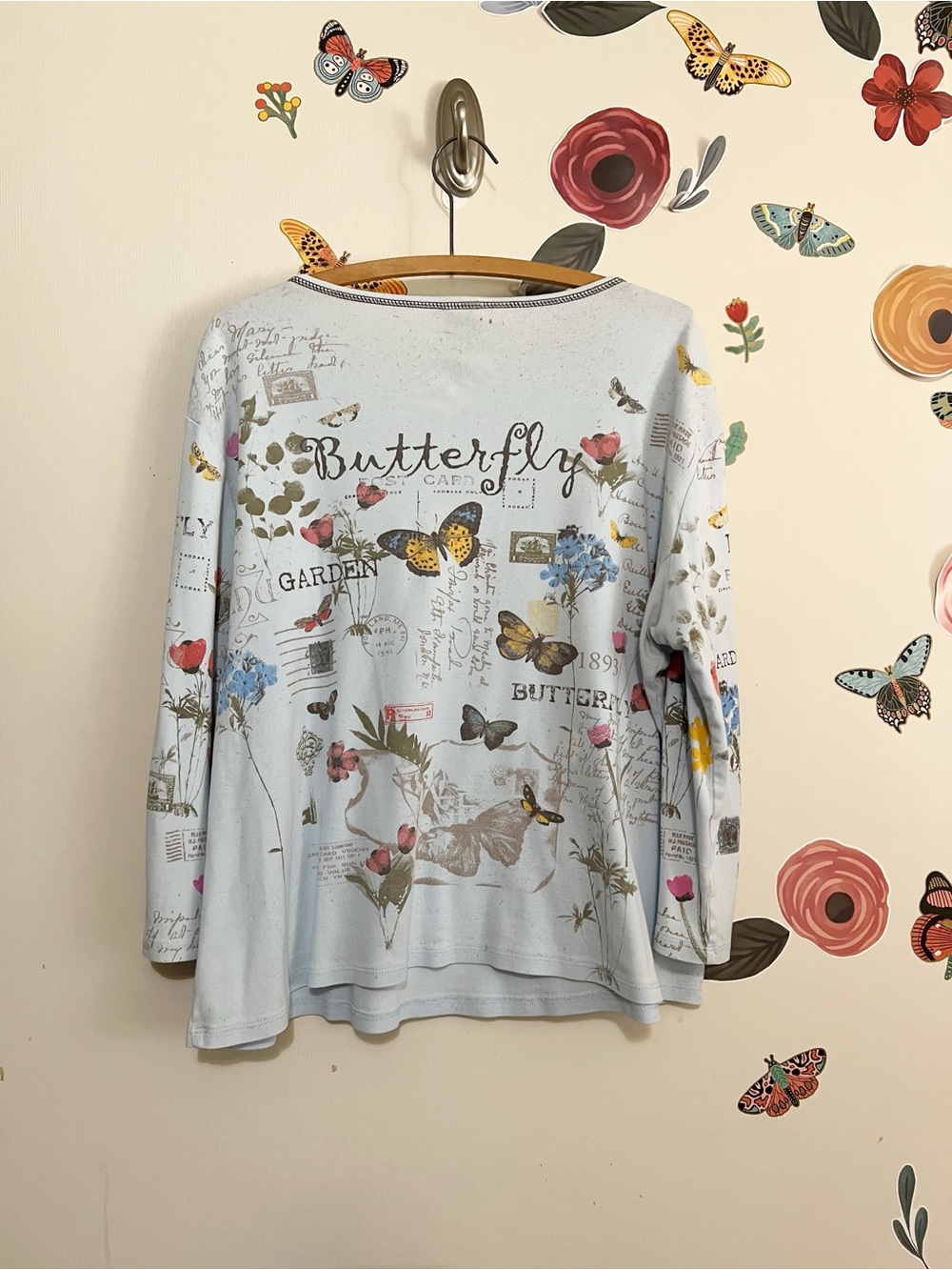 Butterfly Garden Light Blue Y2K Long-Sleeve Top XXL - Picture 4 of 6